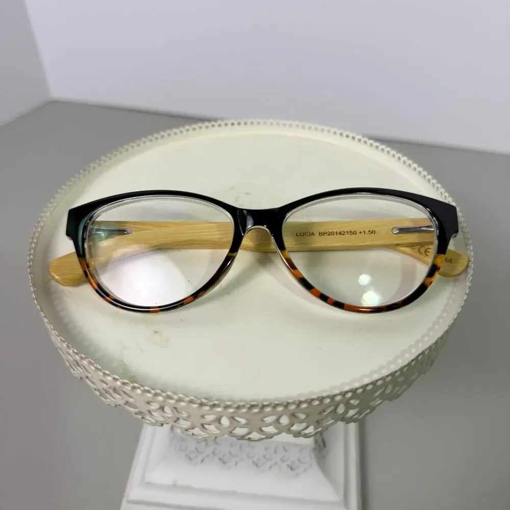 Blue Planet ECO Lucia +1.50 Reading Glasses Onyx Tortoise Natural Bamboo Temples